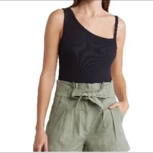 Topshop Black One-Shoulder Women's Ribbed Bodysuit Size 4-6